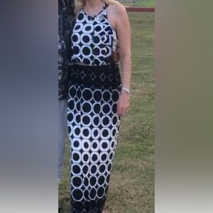 Tori Richard Honolulu Black and White Patterned blouson maxi dress